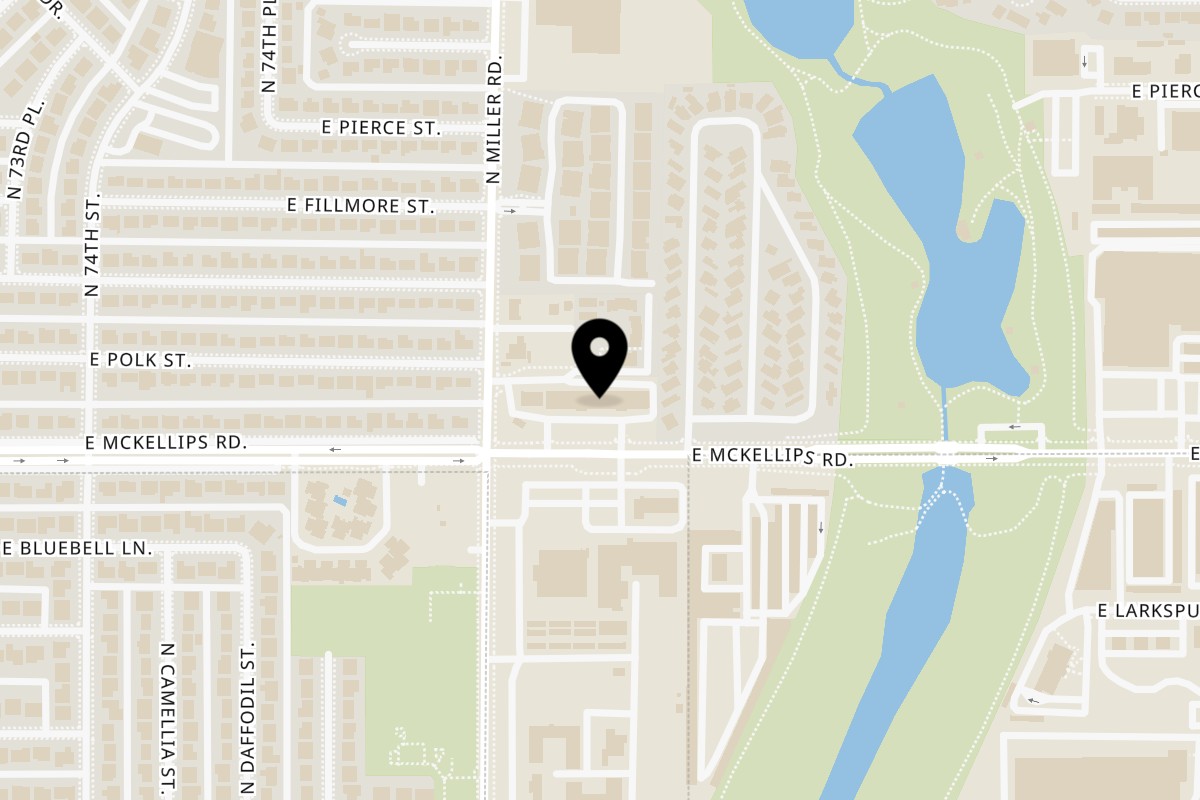 Map showing the location of OG Poke AZ on 7620 E McKellips Rd #13 in Scottsdale